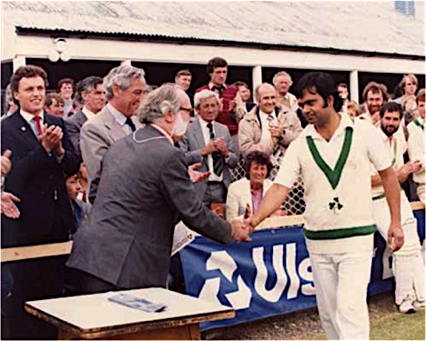 Alf Masood, man of the match v Sussex, 1983. Godfrey Evans, presenter.