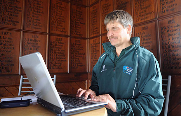 Ian Callender scoring for CricketEurope at a European tournament