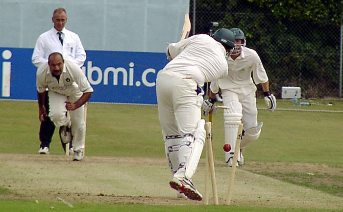 Asim bowling Jason Molins at Clontarf
