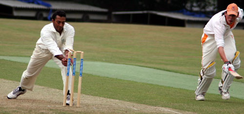Peter Seelaar of The Netherlands is run out against Denmark