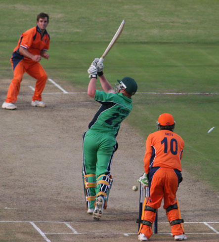 Kevin O'Brien is bowled heaving across the line (©CricketEurope)
