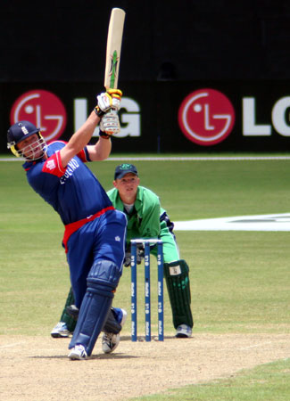 Andrew Flintoff hits a boundary (©CricketEurope)
