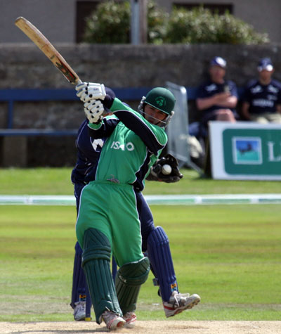 2008 Scotland v Ireland: Ryan Haire swings and misses (©CricketEurope)