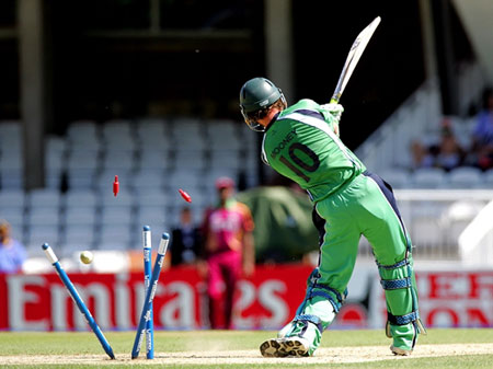 John Mooney is bowled off a free hit (©CricketEurope)