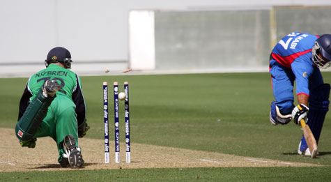 Nabi gets home despite the best efforts of O'Brien (©CricketEurope)