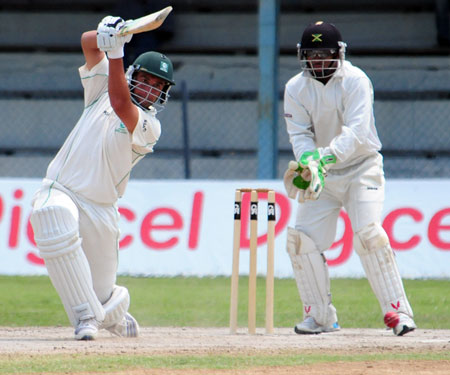 Andre Botha drives (©Bryan Cummings/DigicelCricket.com)