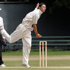Albert van der Merwe bowling (©Bryan Vandenburg, Cricket Canada)