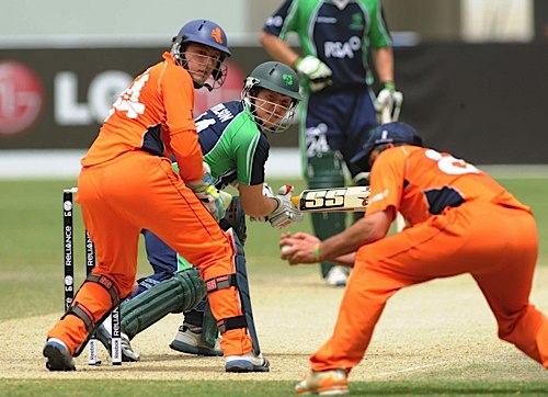 Gary Wilson is caught at slip by Peter Borren for 0 (©ICC/Ian Jacobs)