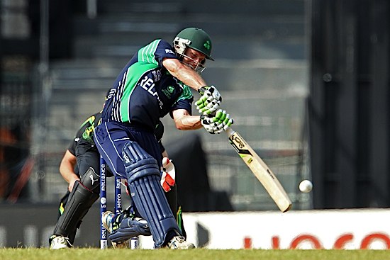 Ed Joyce is caught off Glenn Maxwell (©INPHO/Ron Gaunt)