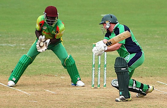 Andrew Poynter goes down the wicket but fails to make contact (©WICB)