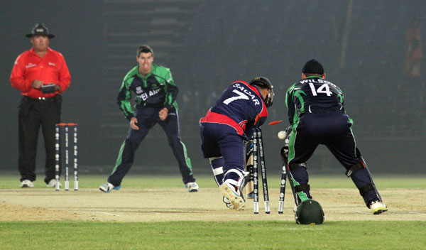 Sagar Pun is bowled by George Dockrell (©CricketEurope)