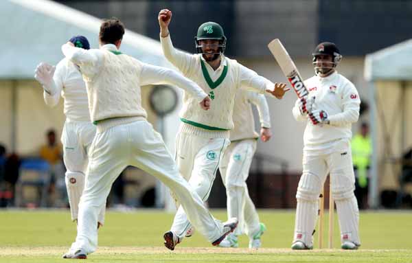 Andrew Balbirnie celebrates taking a catch (©Ryan Byrne/Inpho)