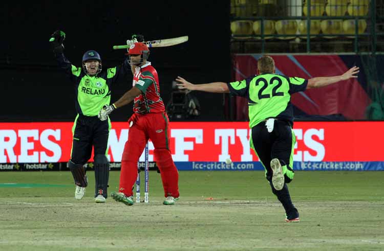 Niall and Kevin O'Brien celebrate the wicket of Ali (©CricketEurope)