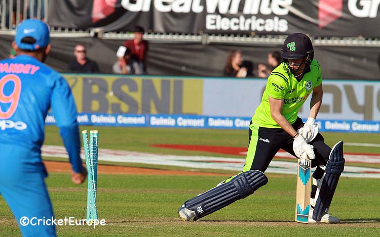 George Dockrell yorked by Bumrah (©CricketEurope)