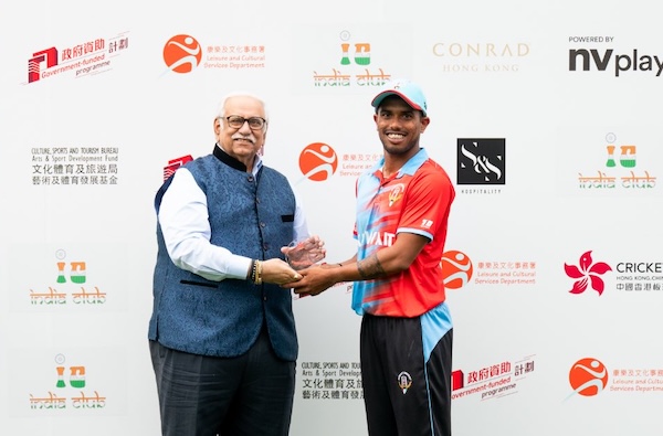 Anudeep Chenthamara receives the player of the match award after the final