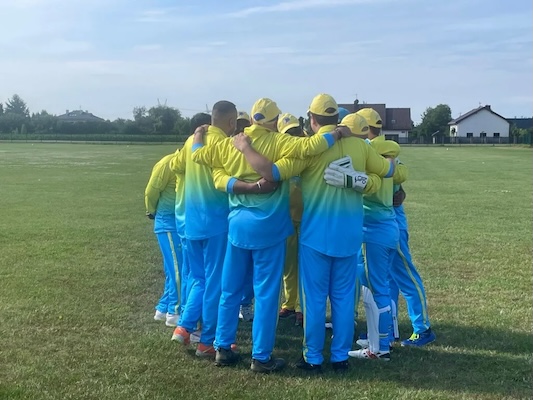Ukraine huddle before a game