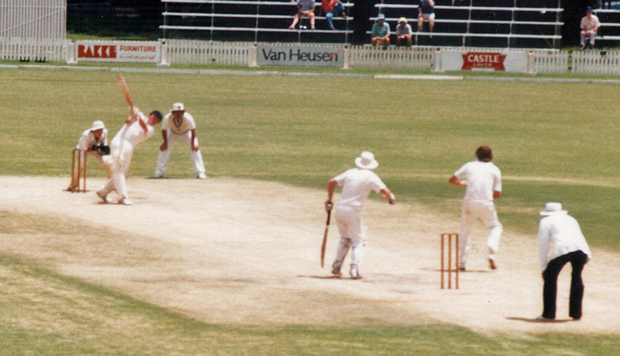Jim Patterson hits a six over the HSC pavilion (©CricketEurope)
