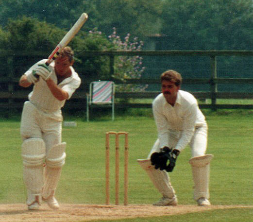 1991 Wales v Ireland: Welsh batsman Andy Puddle watched by Keith Bailey (©CricketEurope)