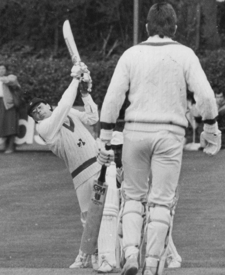 1986 Ireland v India: Mark Cohen goes over the top (©Ulster Cricketer)