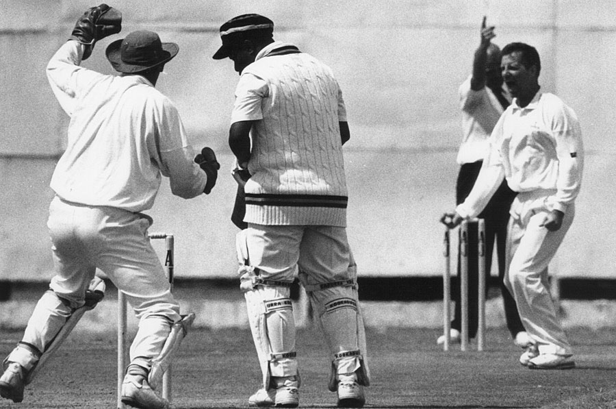 1994 ICC Trophy, Ireland v Papua New Guinea: Garfield Harrison gets an lbw decision (©Andy Gatling)