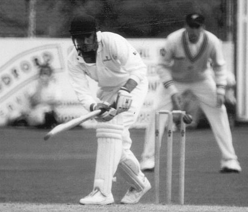 1994 Ireland v New Zealand: Steven Warke pushes the ball out on the leg side (©Clarence Hiles)